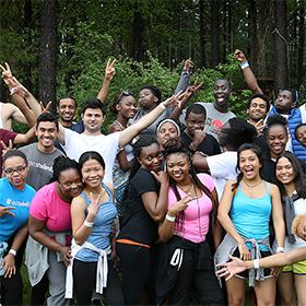 A large, happy group of Central Piedmont students