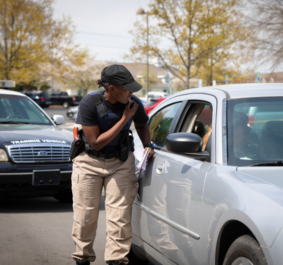 basic law enforcement student doing traffic stop simulation