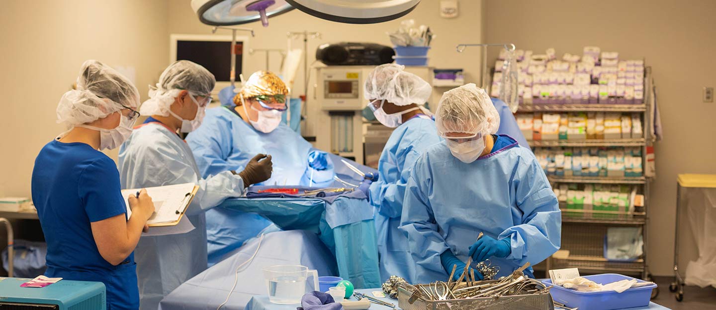 practicing surgery in an operating room