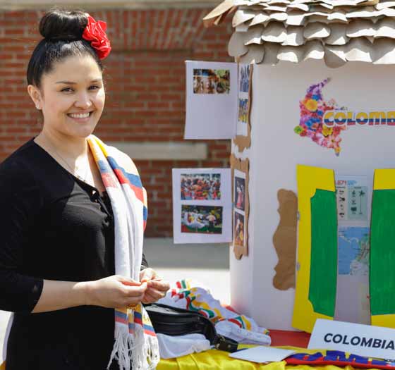 Foriegn Language student showing her display