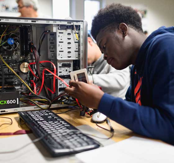 Student working a computer