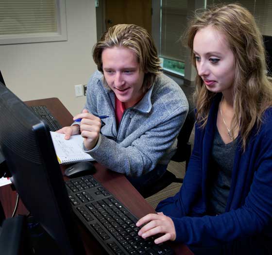 Students using a computer