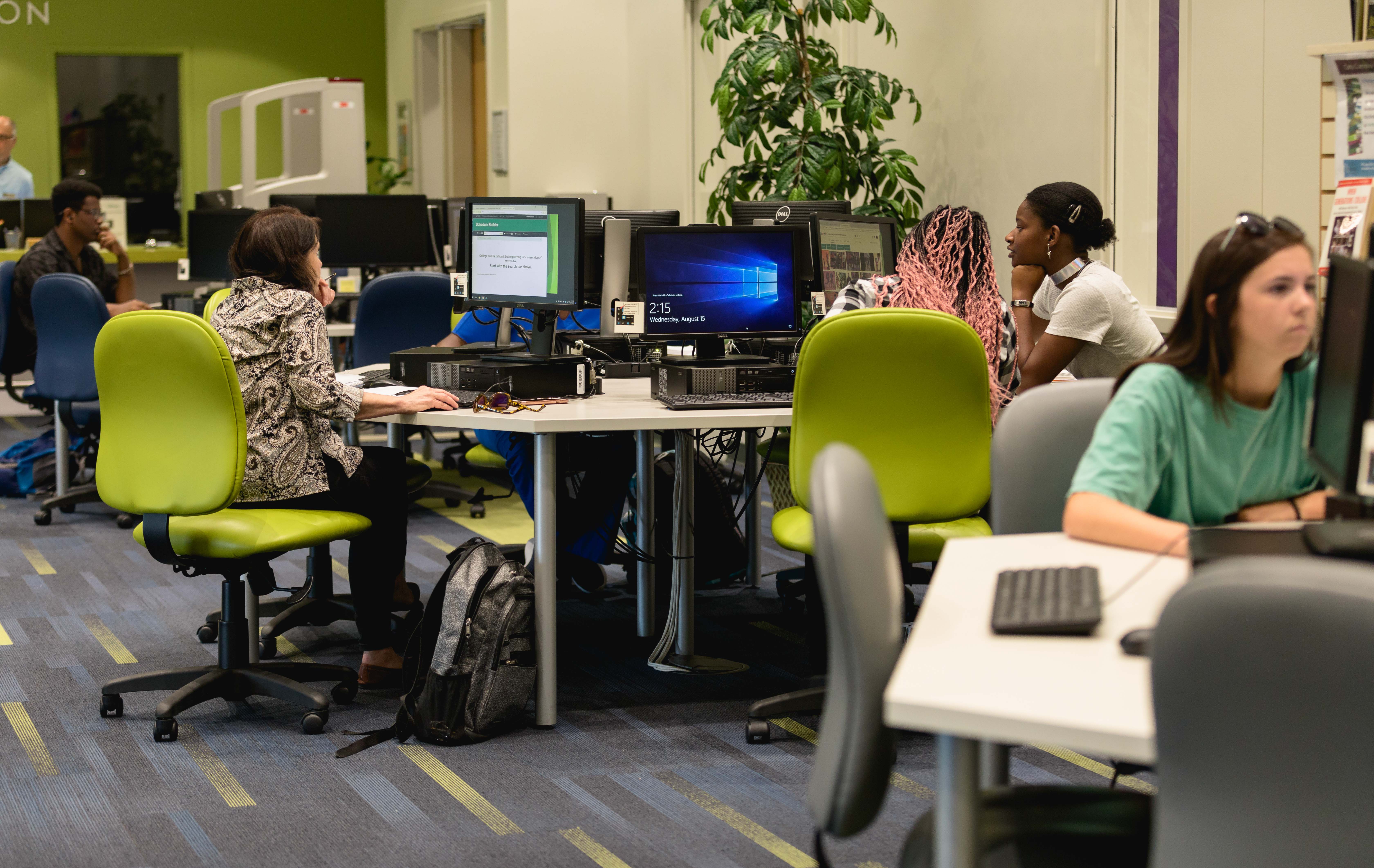 students working at computers