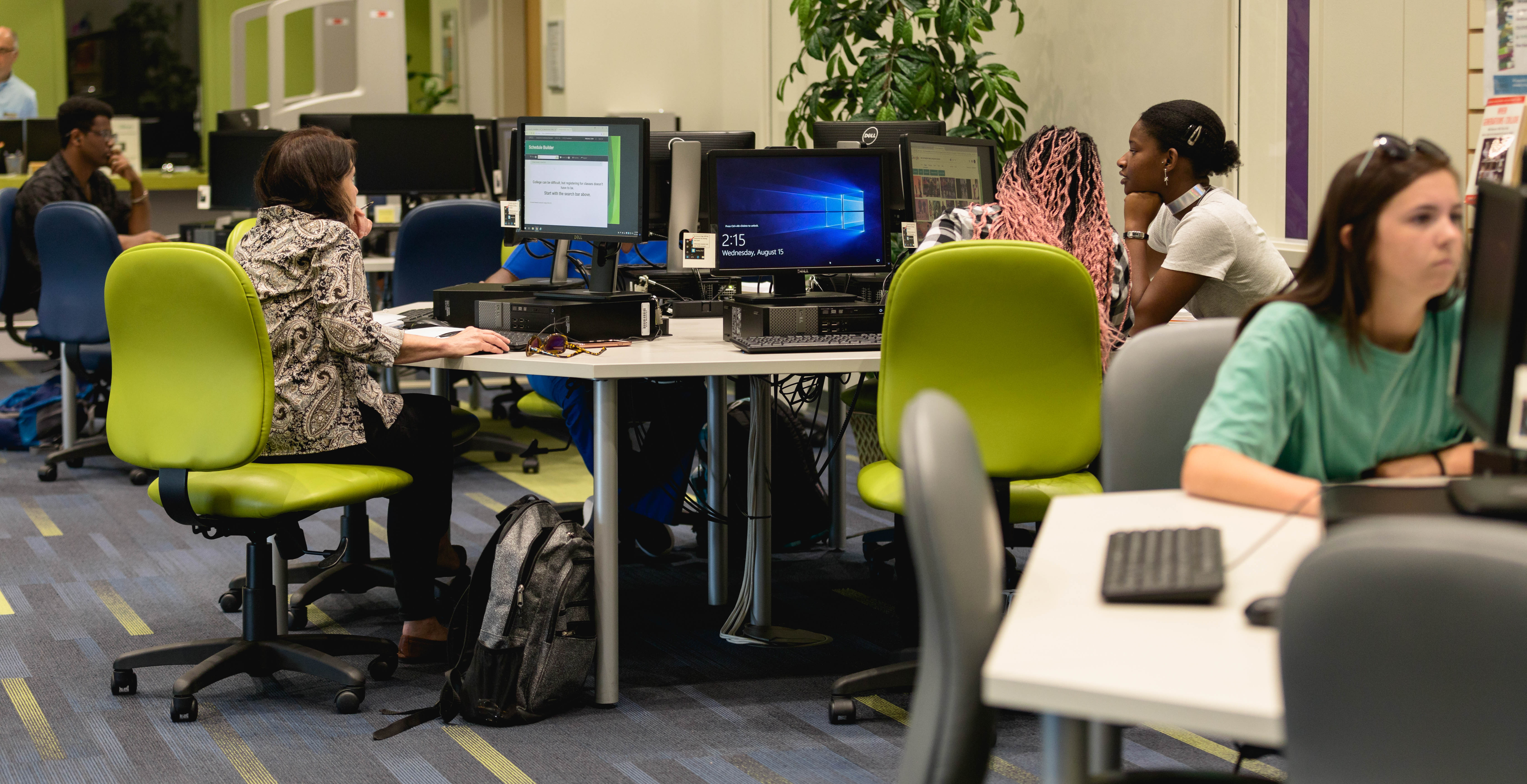 students working at computers