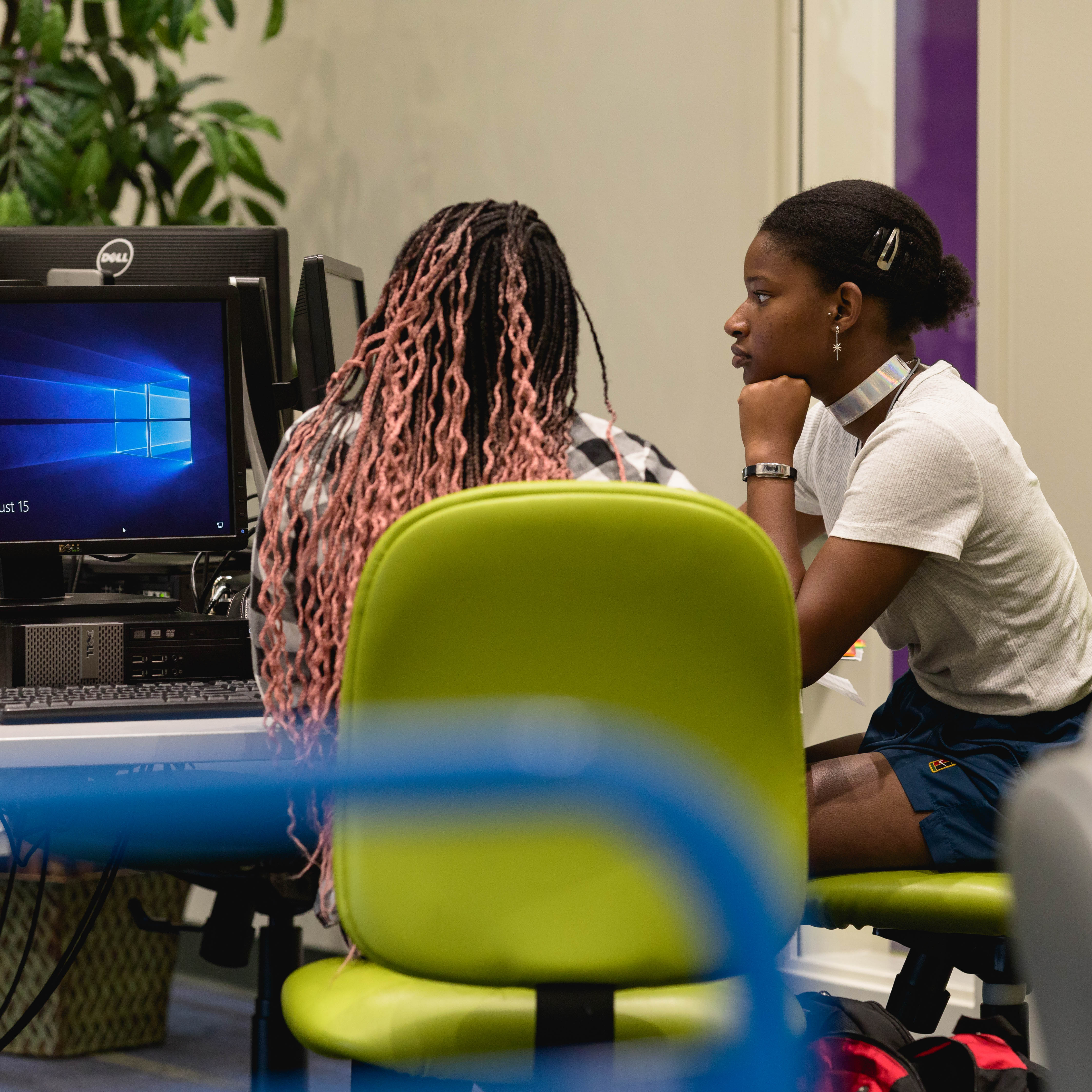 students at computers