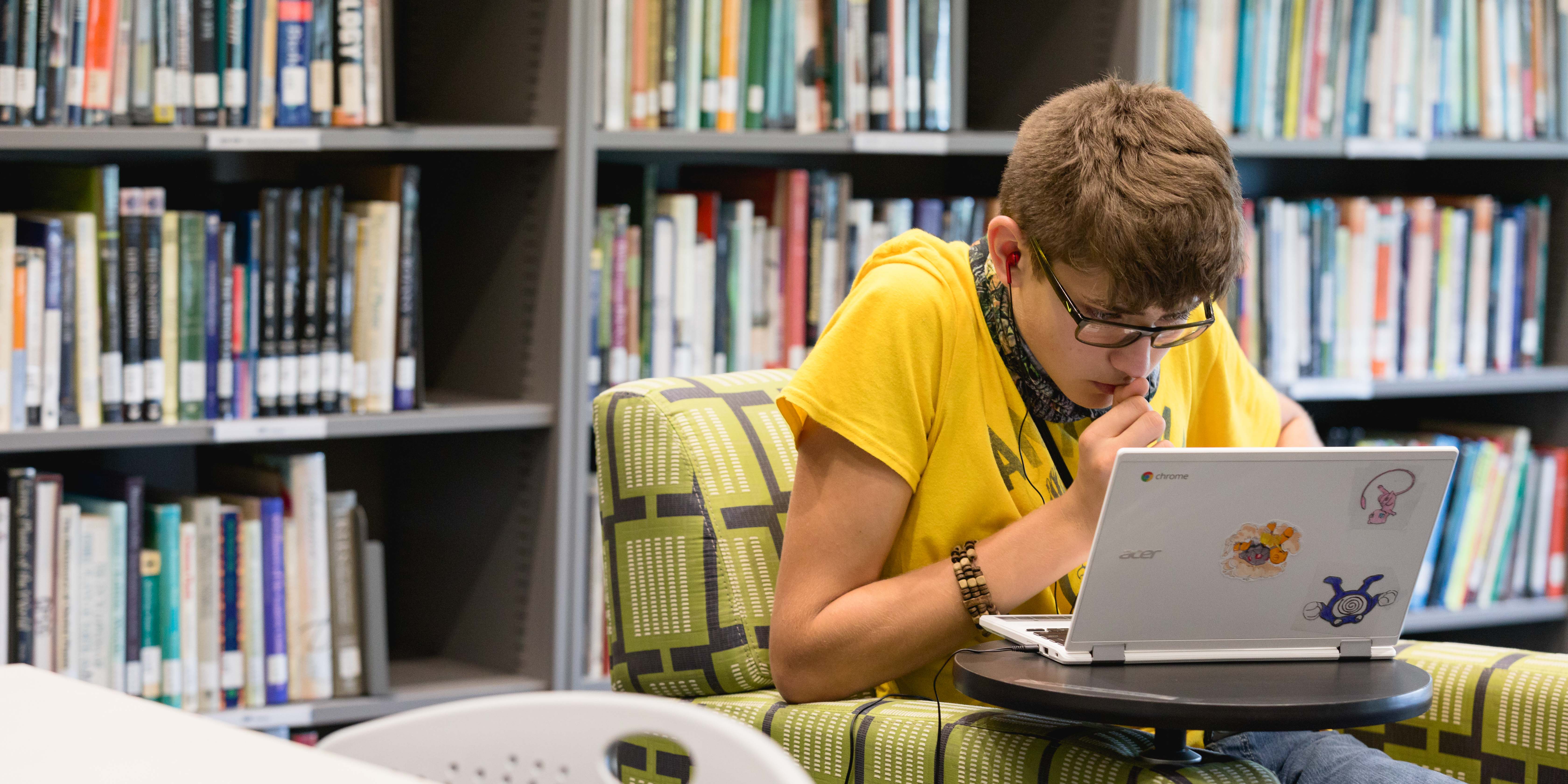 student working on laptop