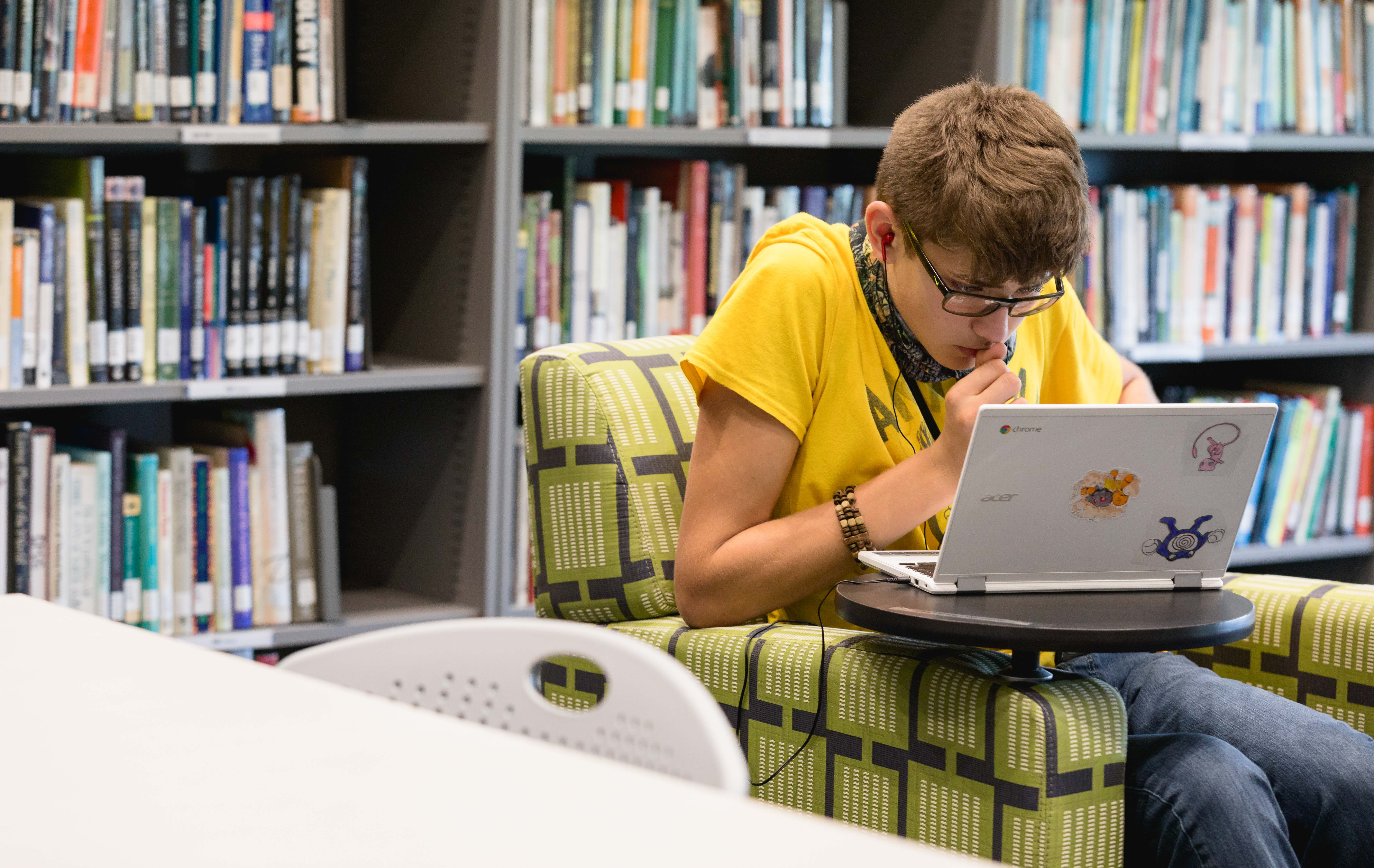 student working on laptop