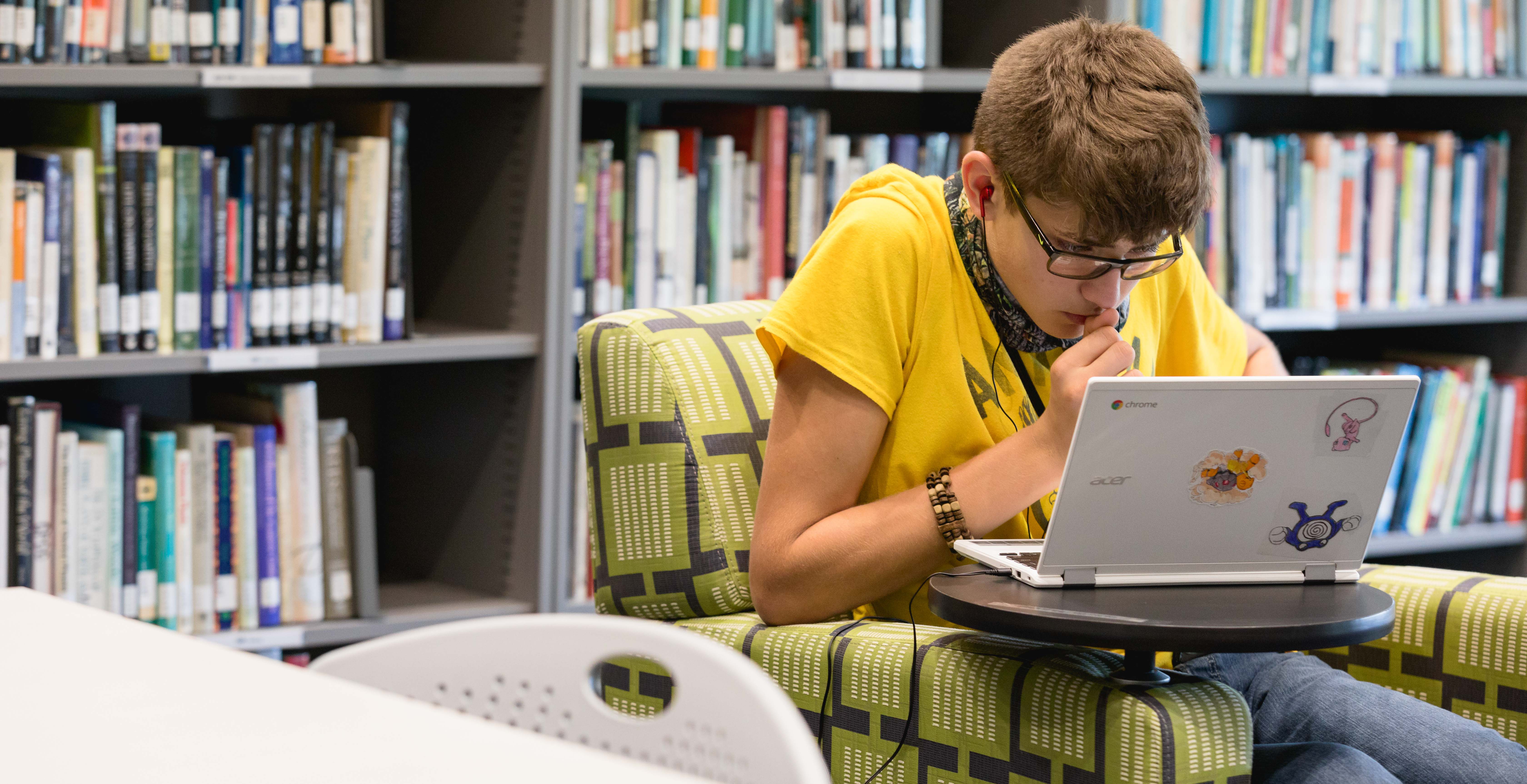 student working on laptop