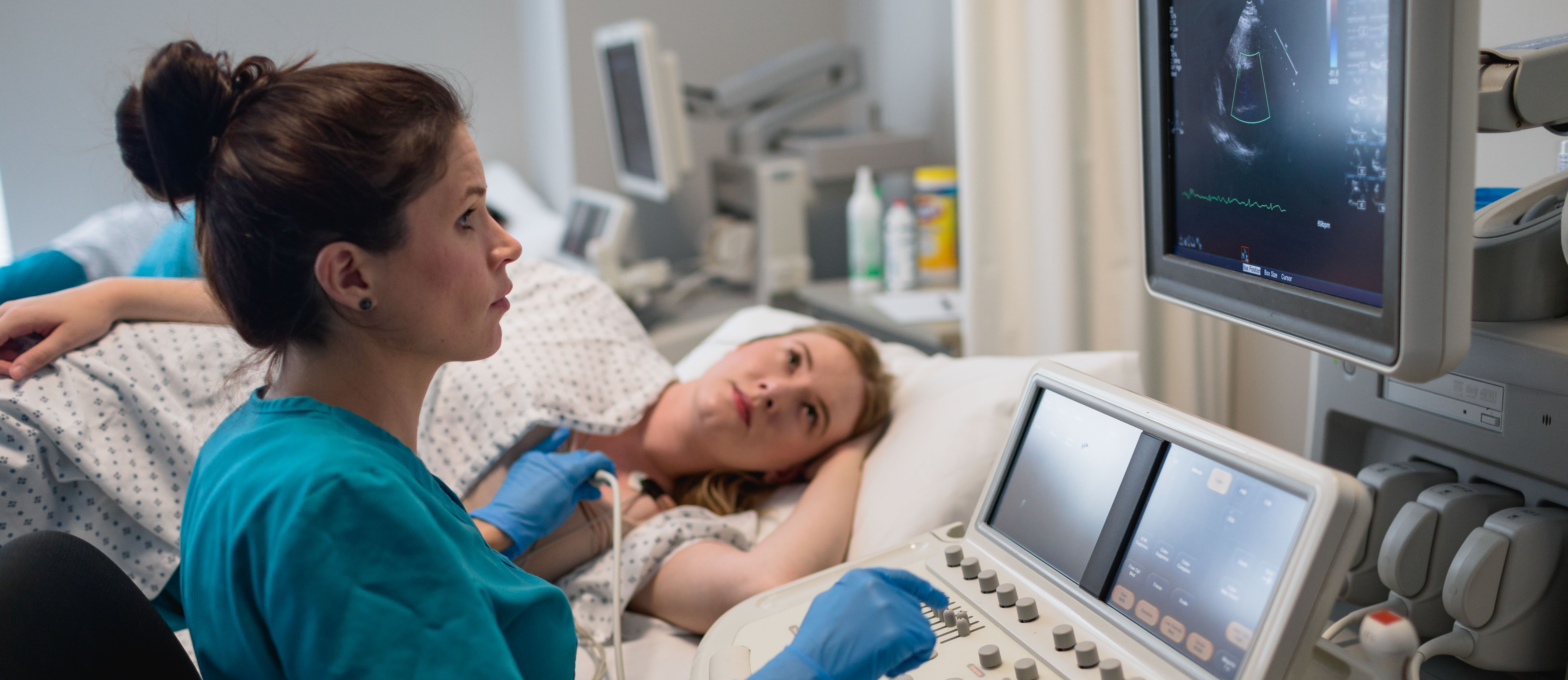 non-invasive cardiovascular technician testing with ultrasound