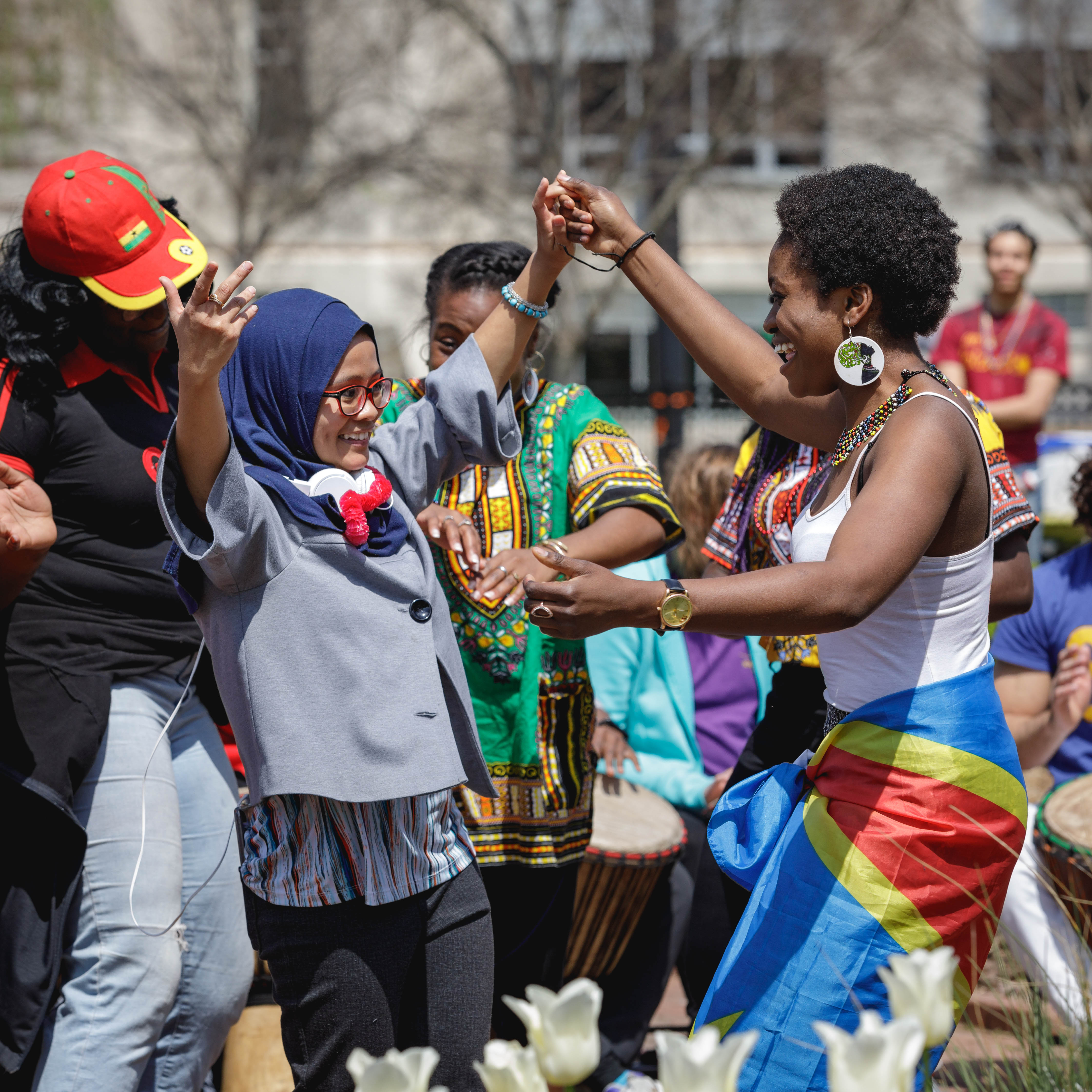 students dancing at spring festival