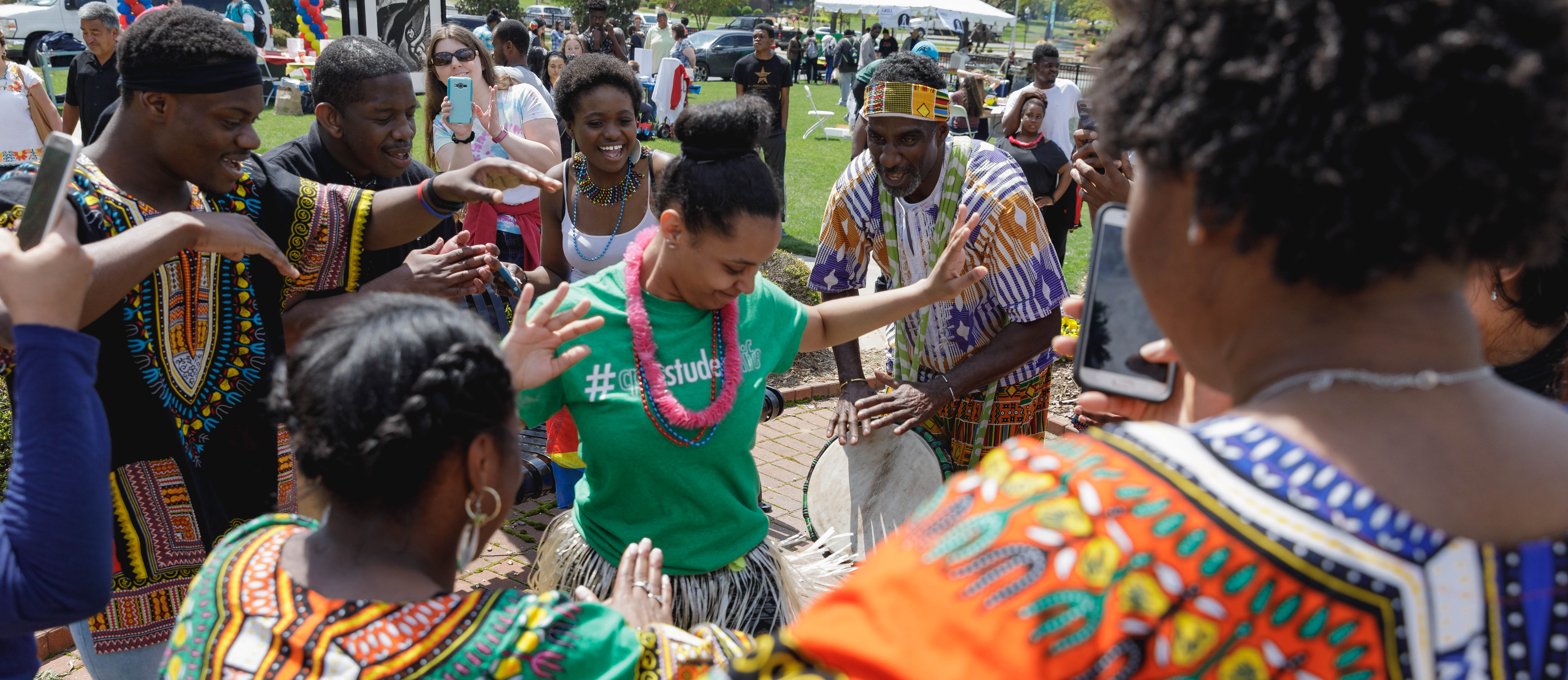 students dancing at spring festival