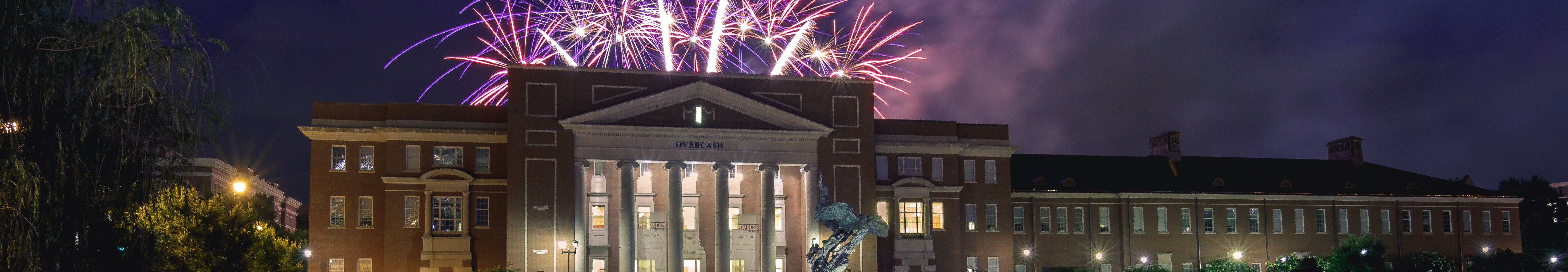 fireworks over Overcash building