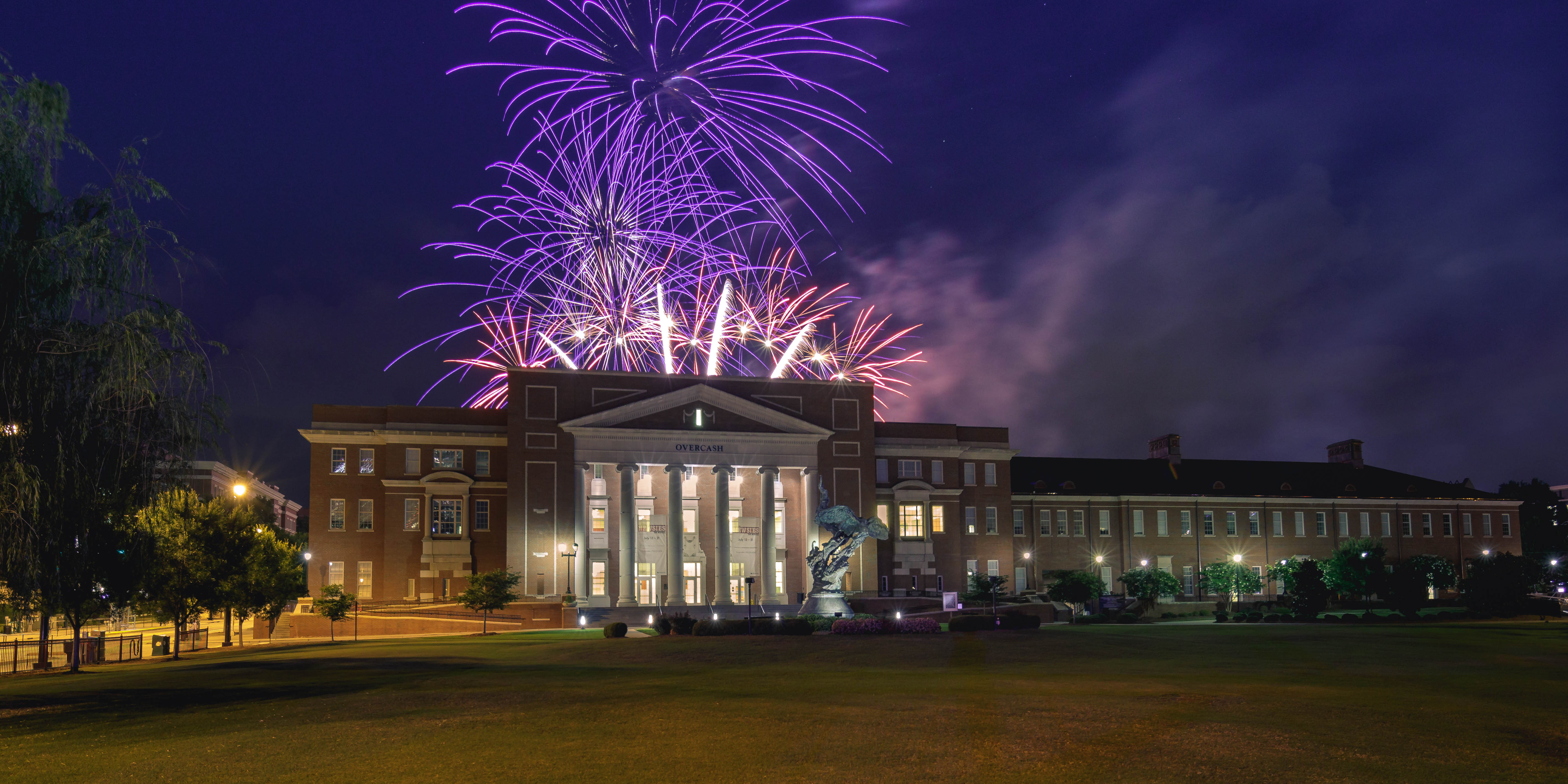 fireworks over Overcash building