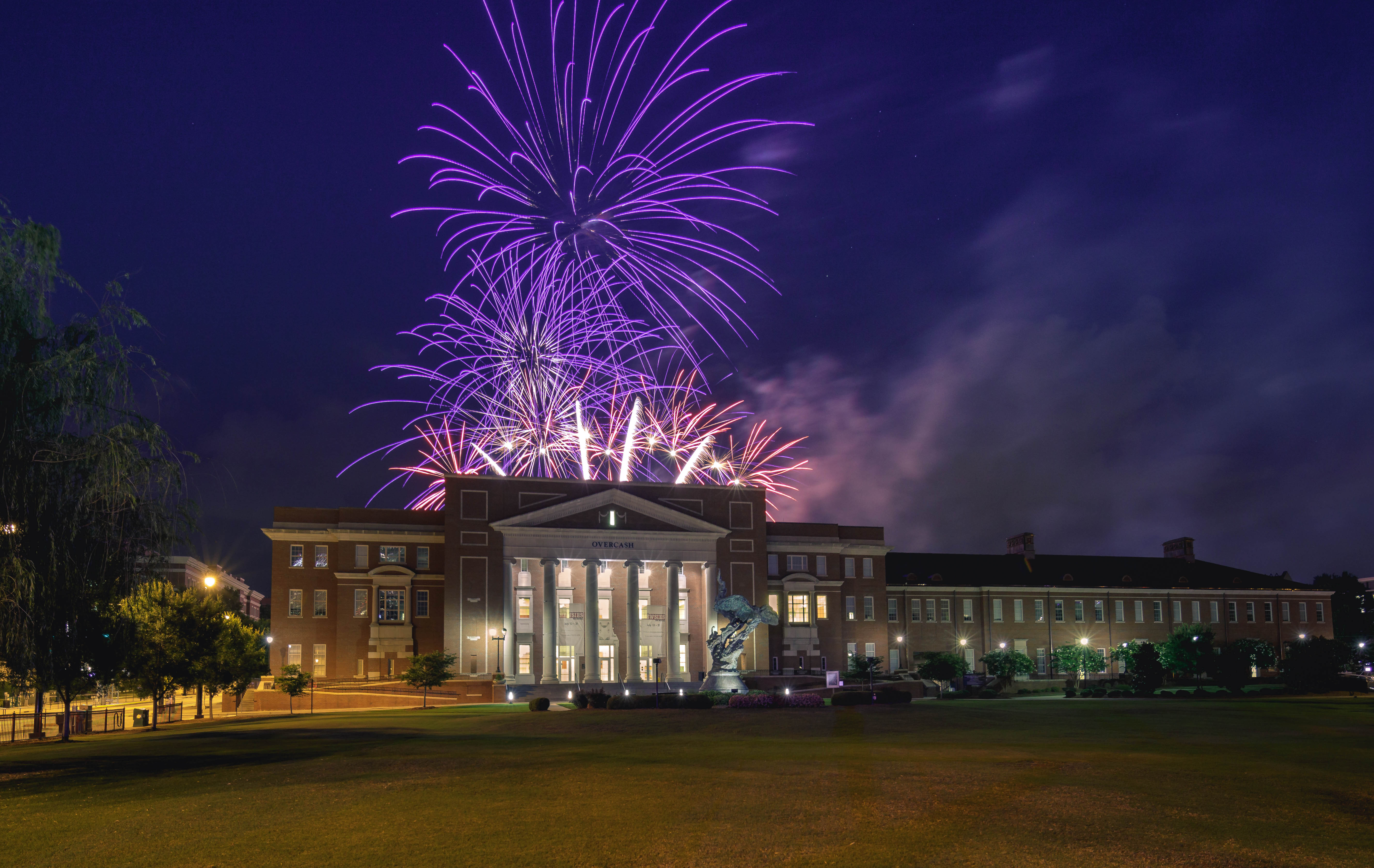 fireworks over Overcash building