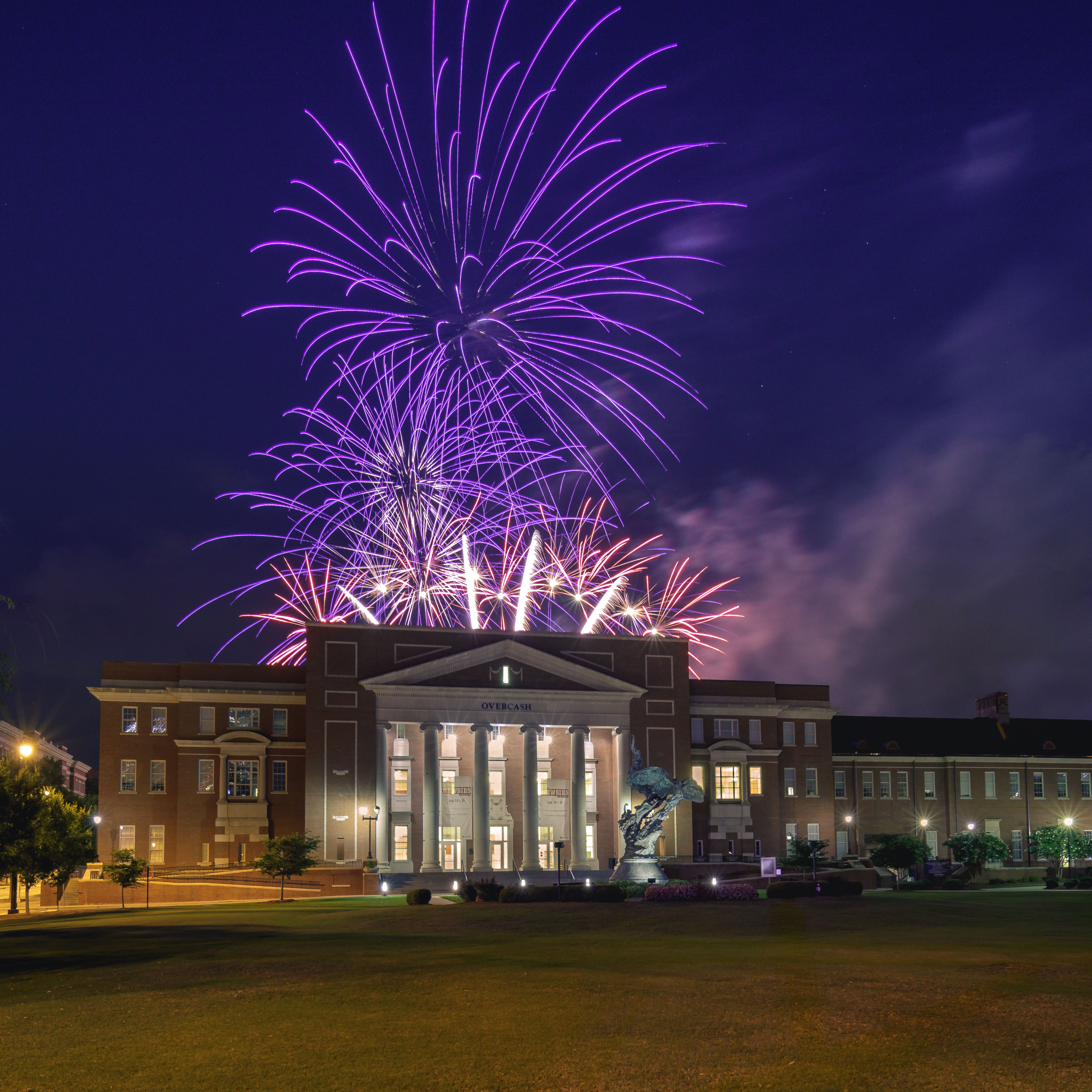 fireworks over Overcash building