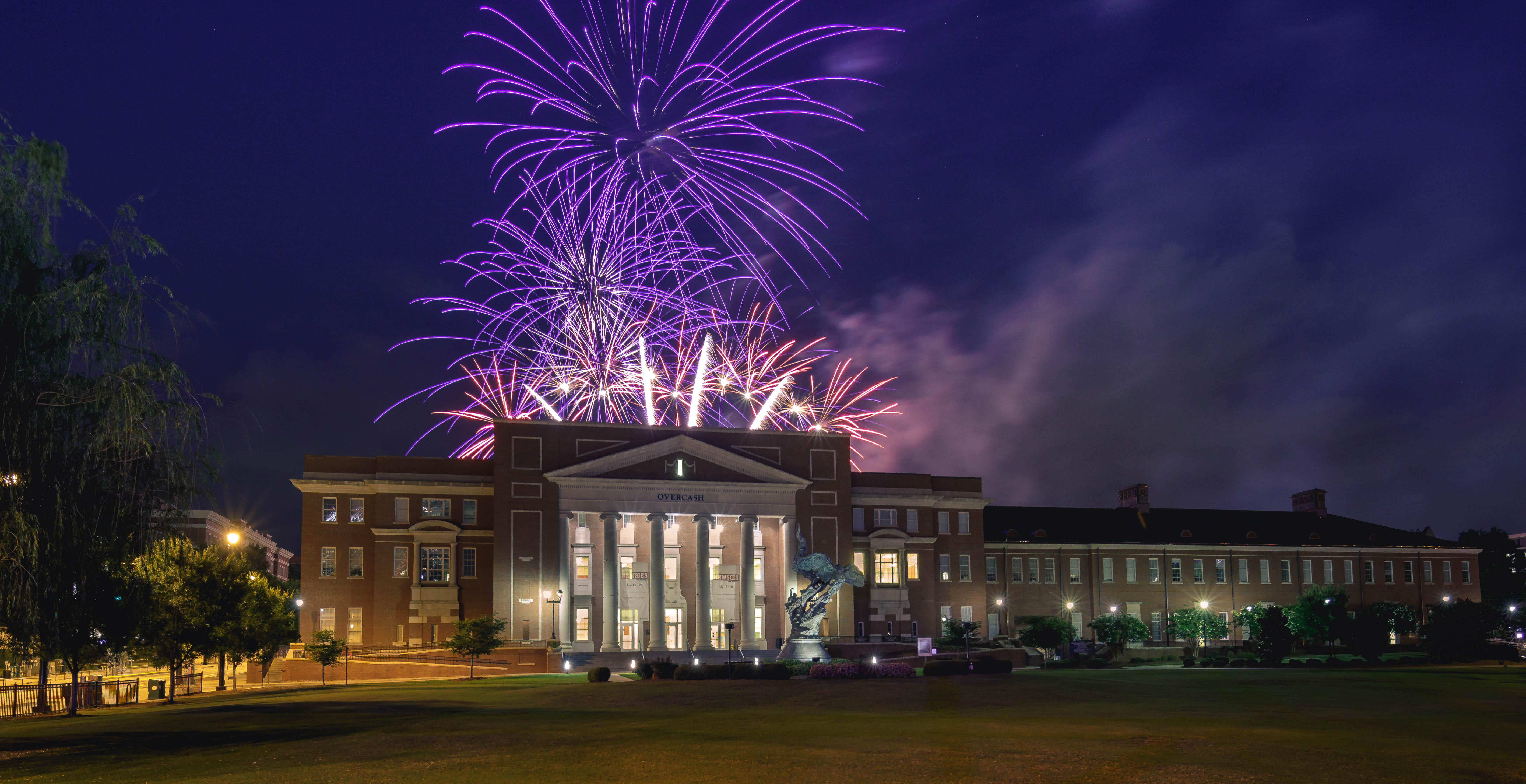 fireworks over Overcash building