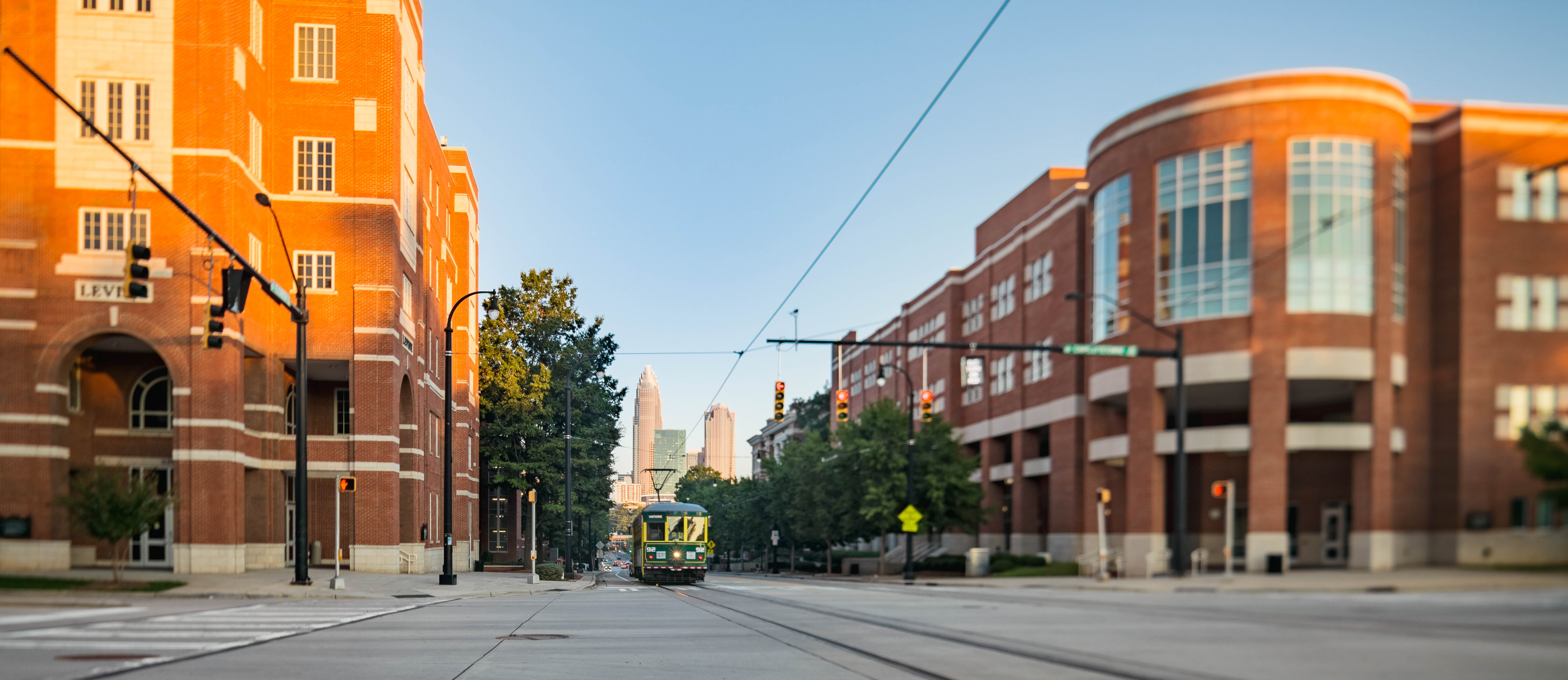 Central Campus with street car approaching