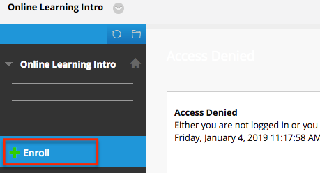 access denied message and enroll link in Blackboard