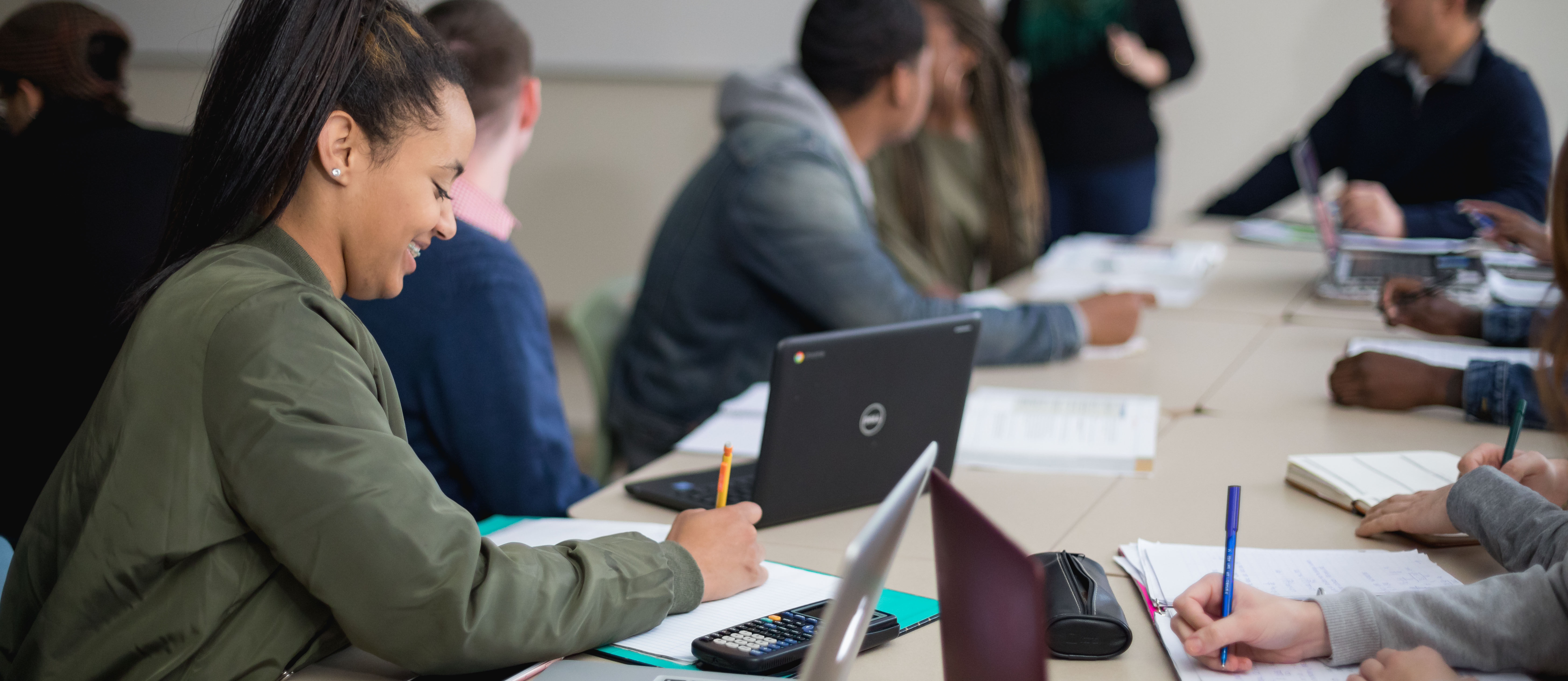 smiling student in class