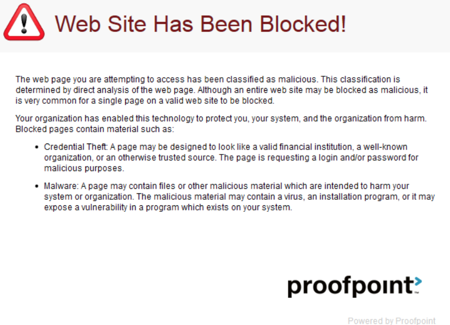 proofpoint blocked website message