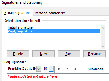 editing email signature in Outlook