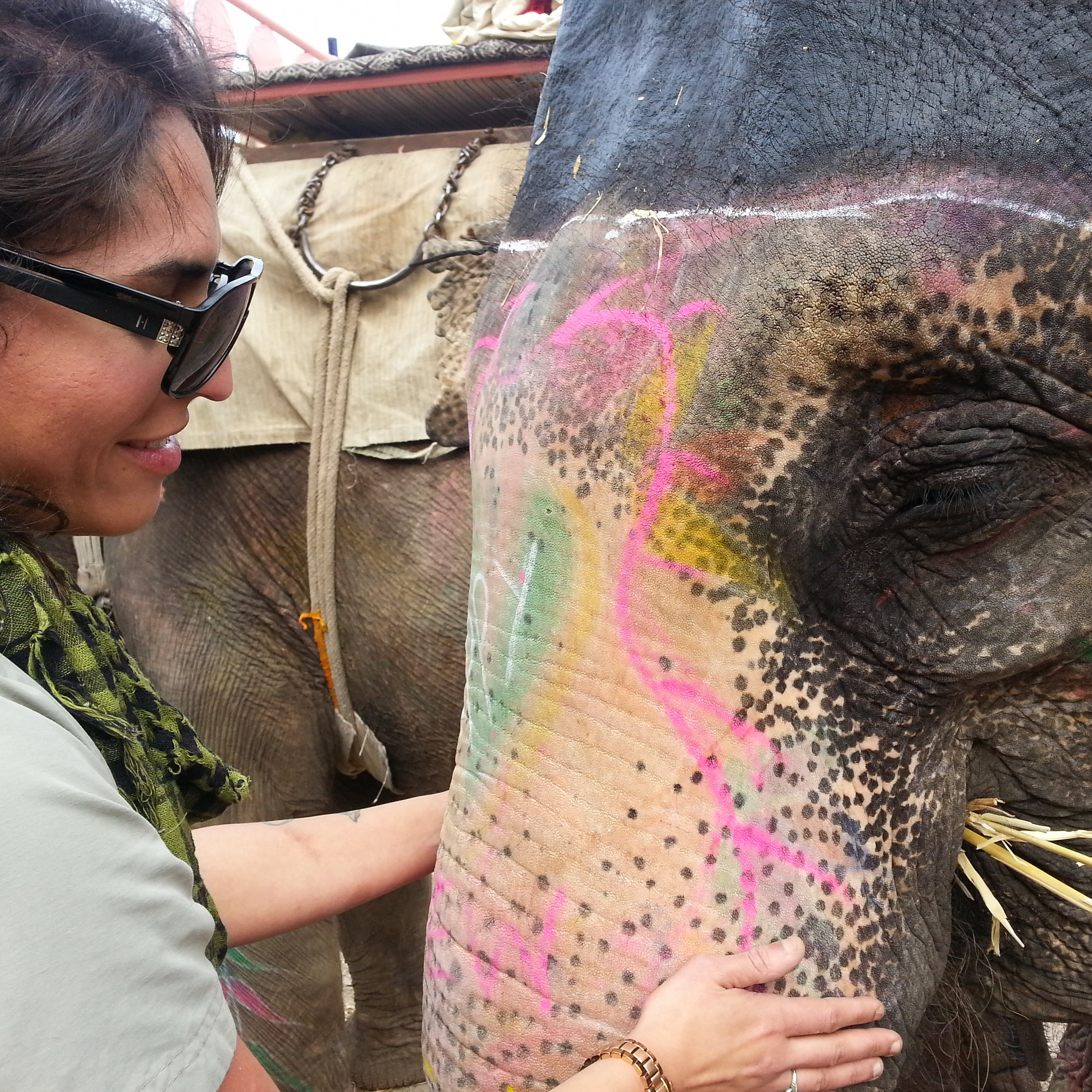 study abroad student in India with elephant