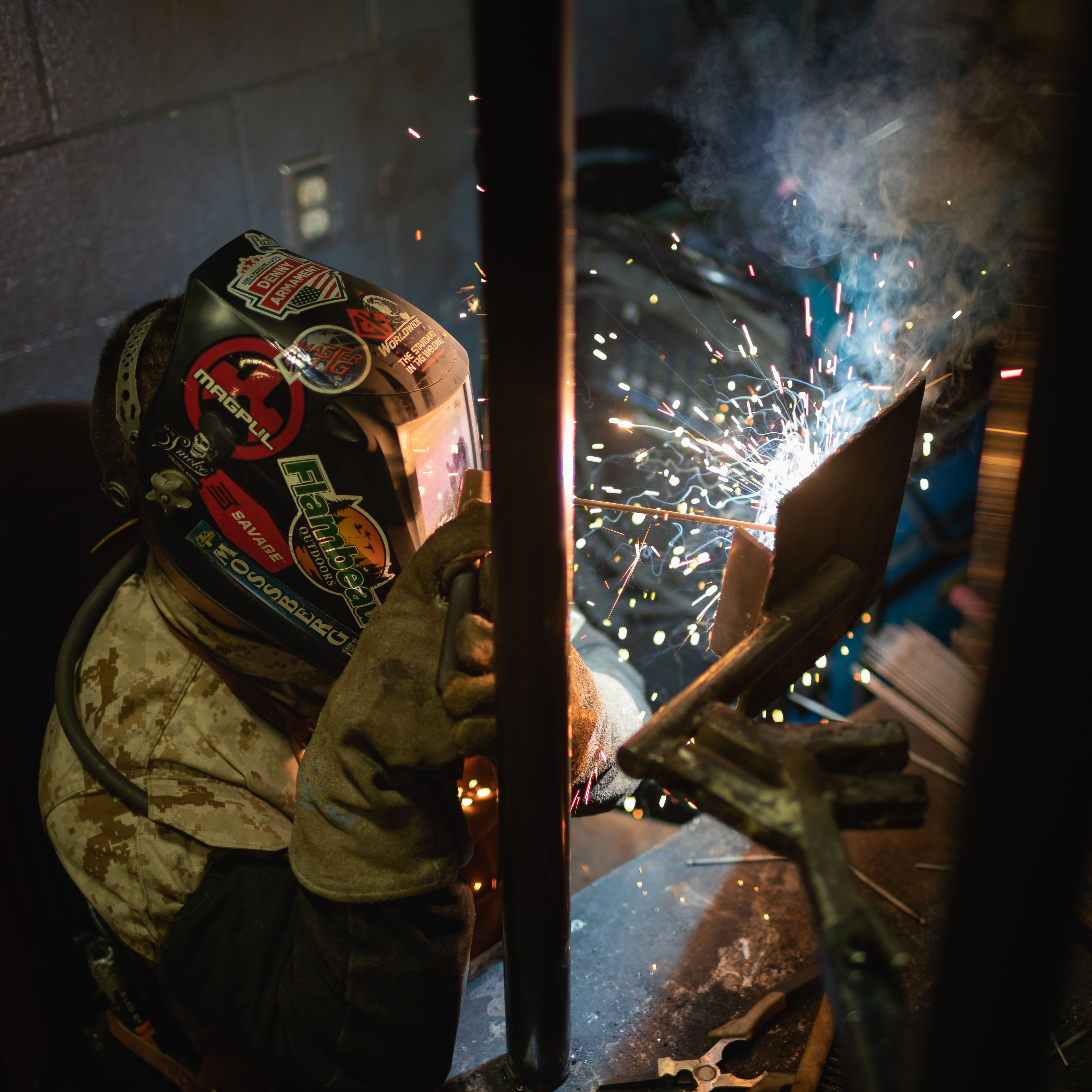 welding student making sparks