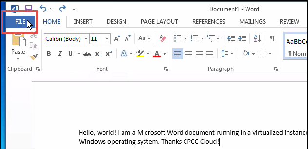 File menu in Word