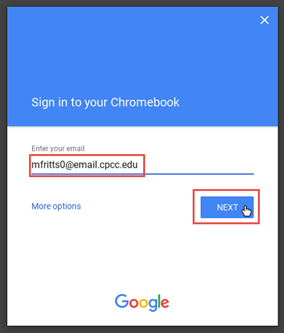 sign into Chromebook with Central Piedmont email