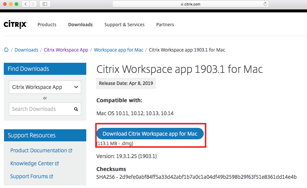 click download Citrix Workspace app for Mac