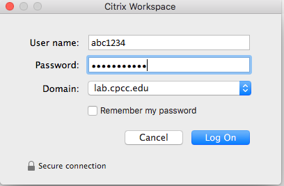 log on screen with domain field