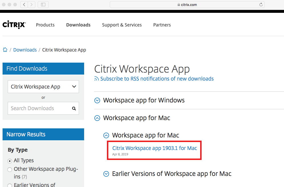 select Citrix Workspace app for Mac from Workspace site