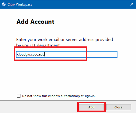 enter cloudgw.cpcc.edu and click add