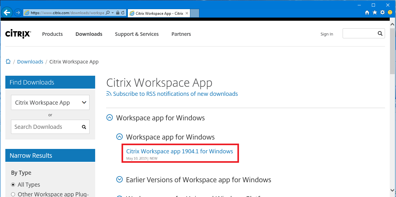 access Workspace for Windows from the Citrix Workspace site