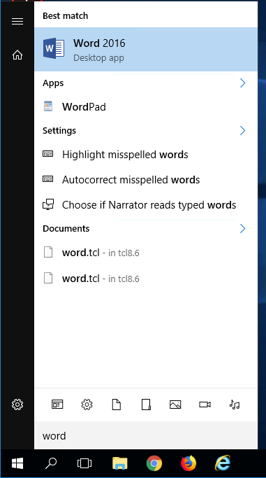 searching for Microsoft word in the Cloud virtual desktop
