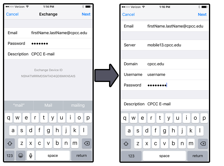 add email, password, and description to connect to the Exchange server; it may ask you to enter a server and domain