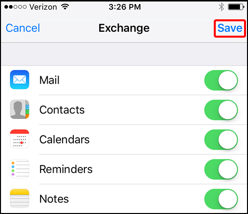 select which applications you want to sync to Exchange