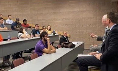 criminal justice technology students engaged with Arizona judge at town hall