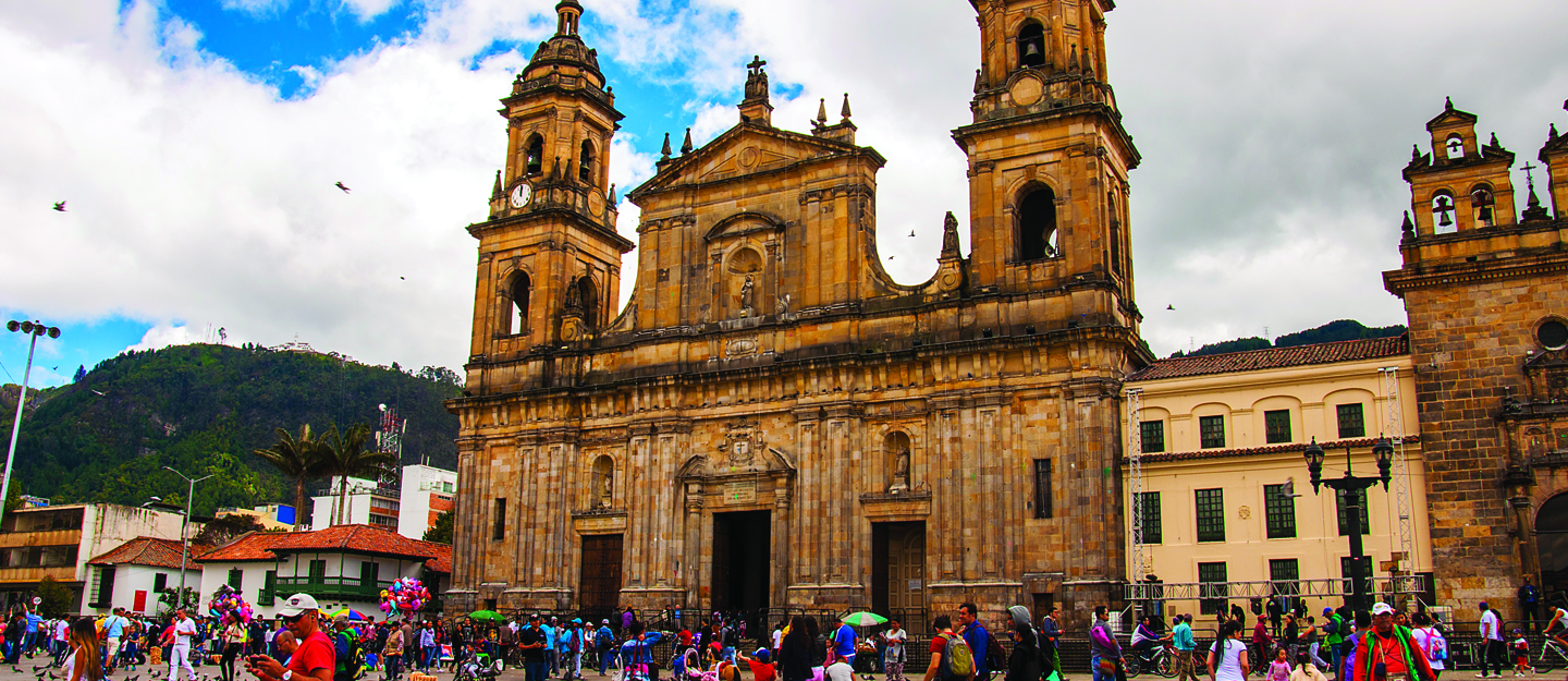 Plaza Bolivar in Bogota, Colombia with  many people in front