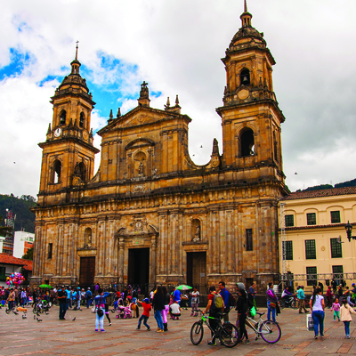 Plaza Bolivar in Bogota, Colombia with  many people in front