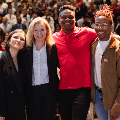 group of students with President Dr. Deitemeyer at a Sensoria event