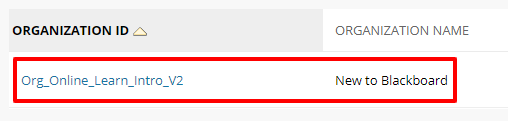"New to Blackboard" organization name in the organizations list