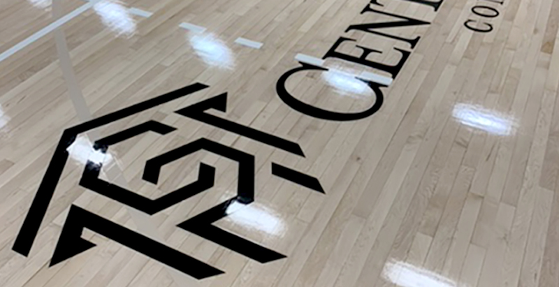 Central Piedmont logo on Worrell Gym floor