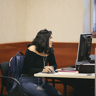 student using computer in lab