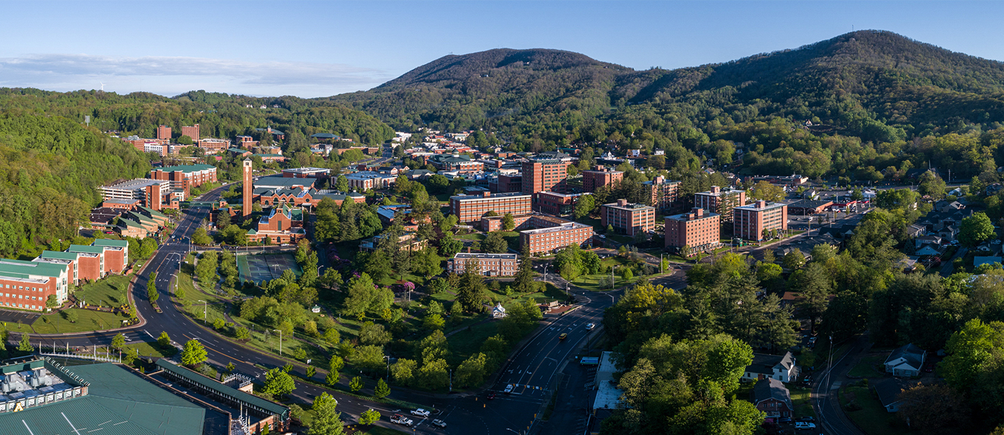 Overview shot of Appalachian State University, nestled in the NC Appalachian mountains