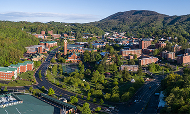 Overview shot of Appalachian State University, nestled in the NC Appalachian mountains