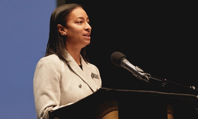 Tracie Clark at podium