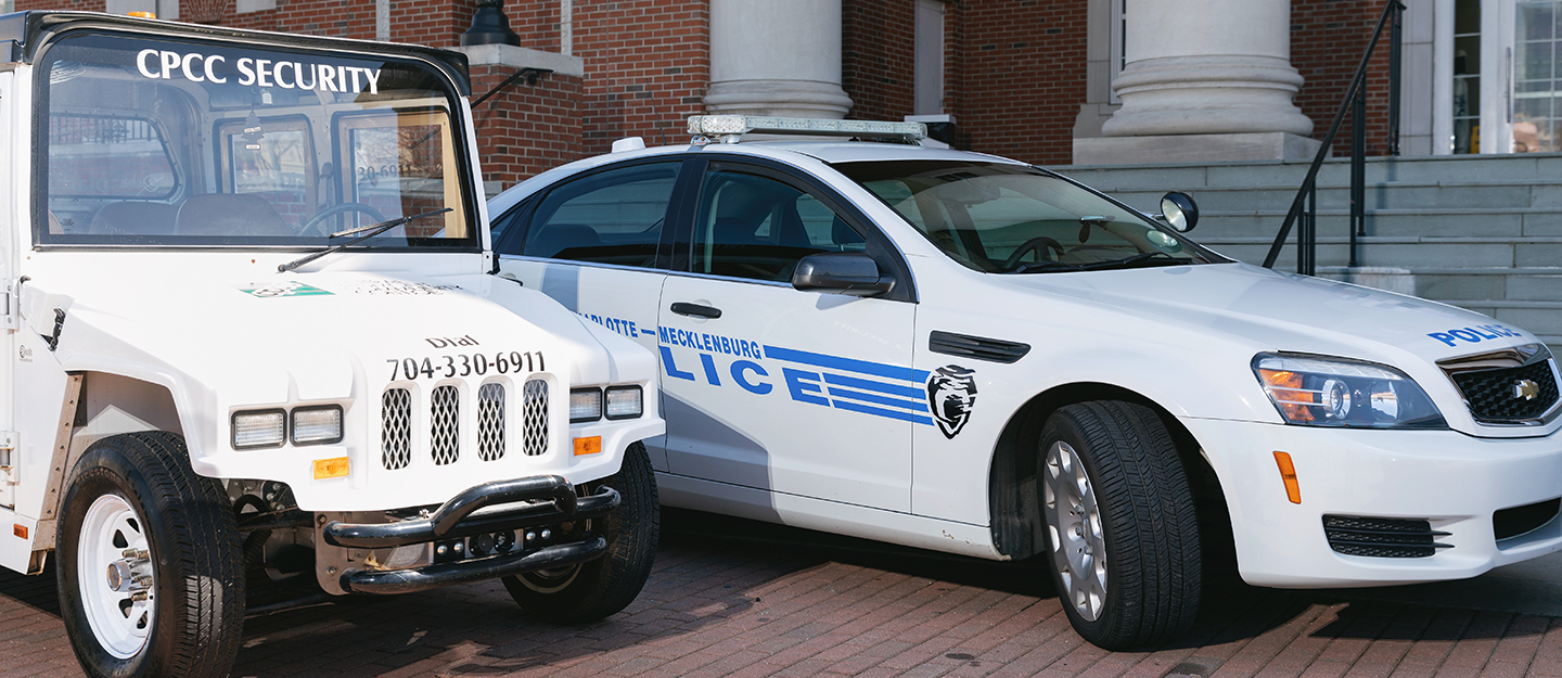 Central Piedmont College Security Services vehicle and CMPD car