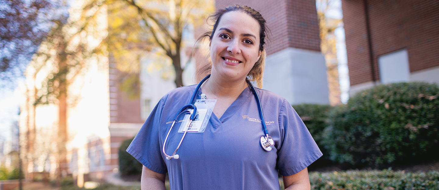 Diana Central Piedmont healthcare student standing outside campus