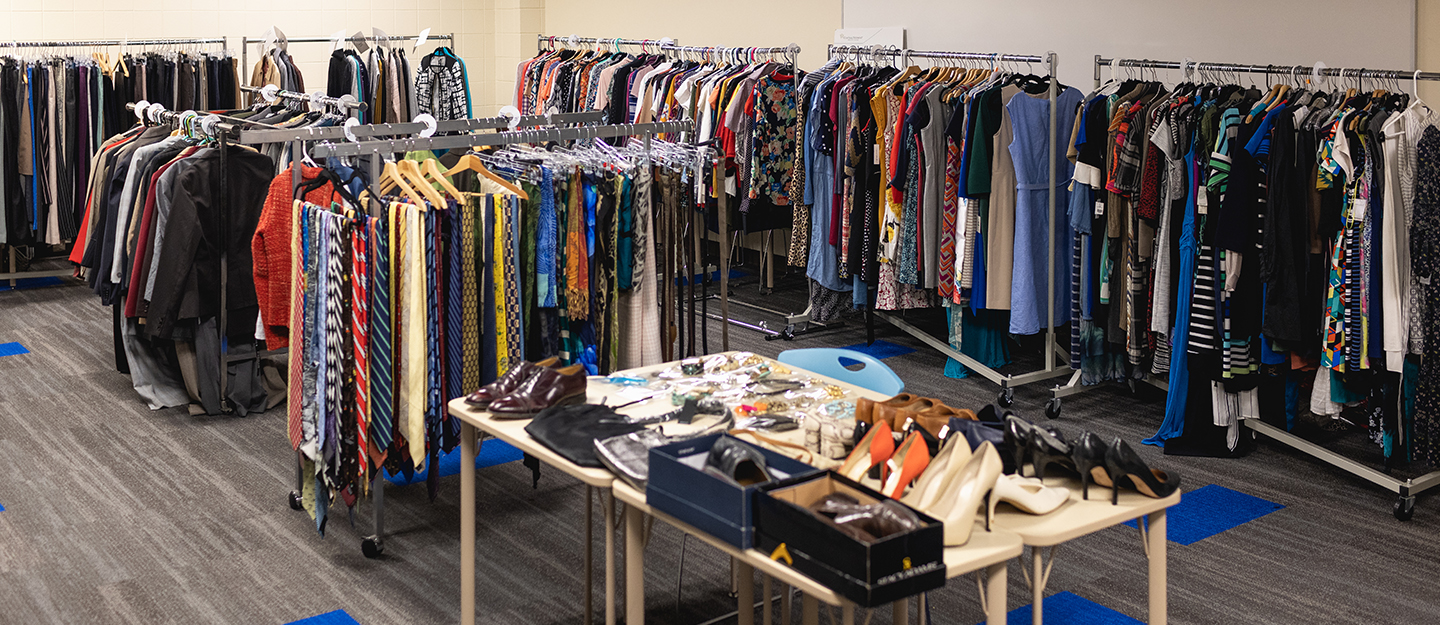 business clothes on display at campus professional closet